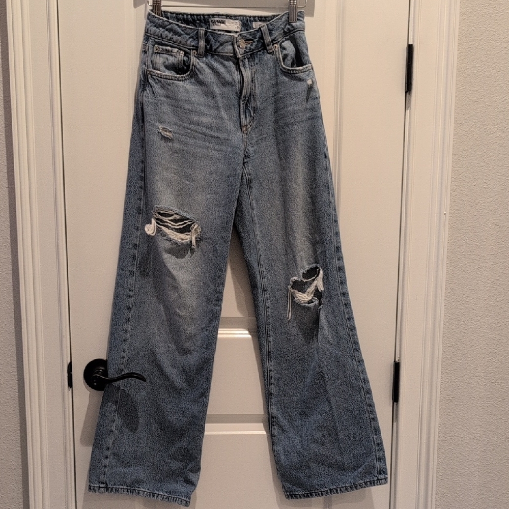 Garage Light Blue Distressed Wide Leg Jeans